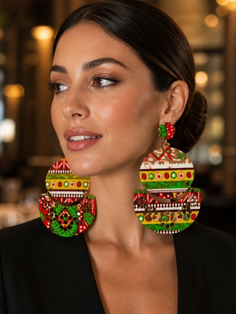 Vibrant Red & Green Tiered Drop Earrings